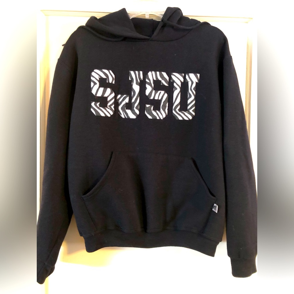SJSU hooded sweatshirt, black, size small.